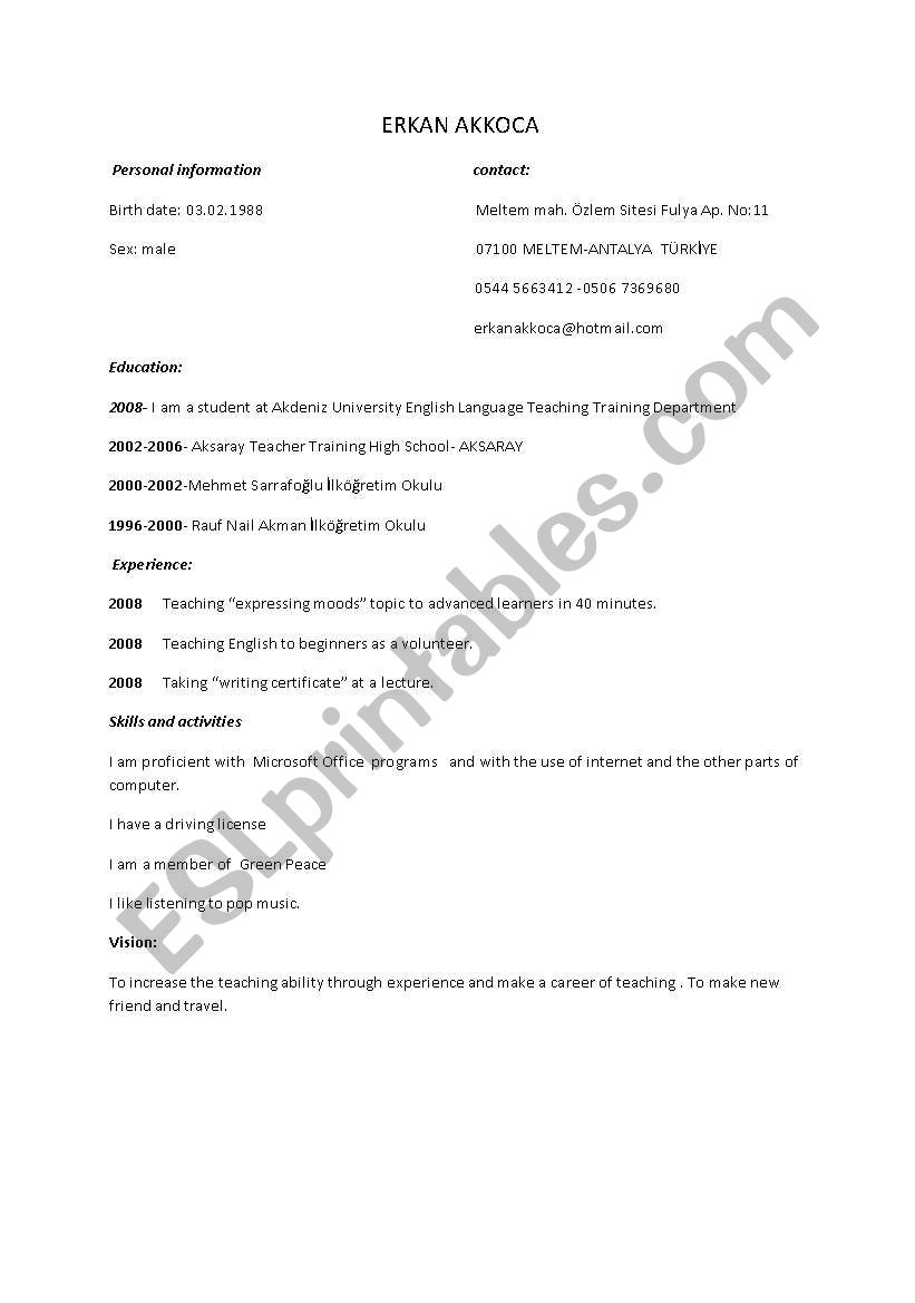 cv worksheet