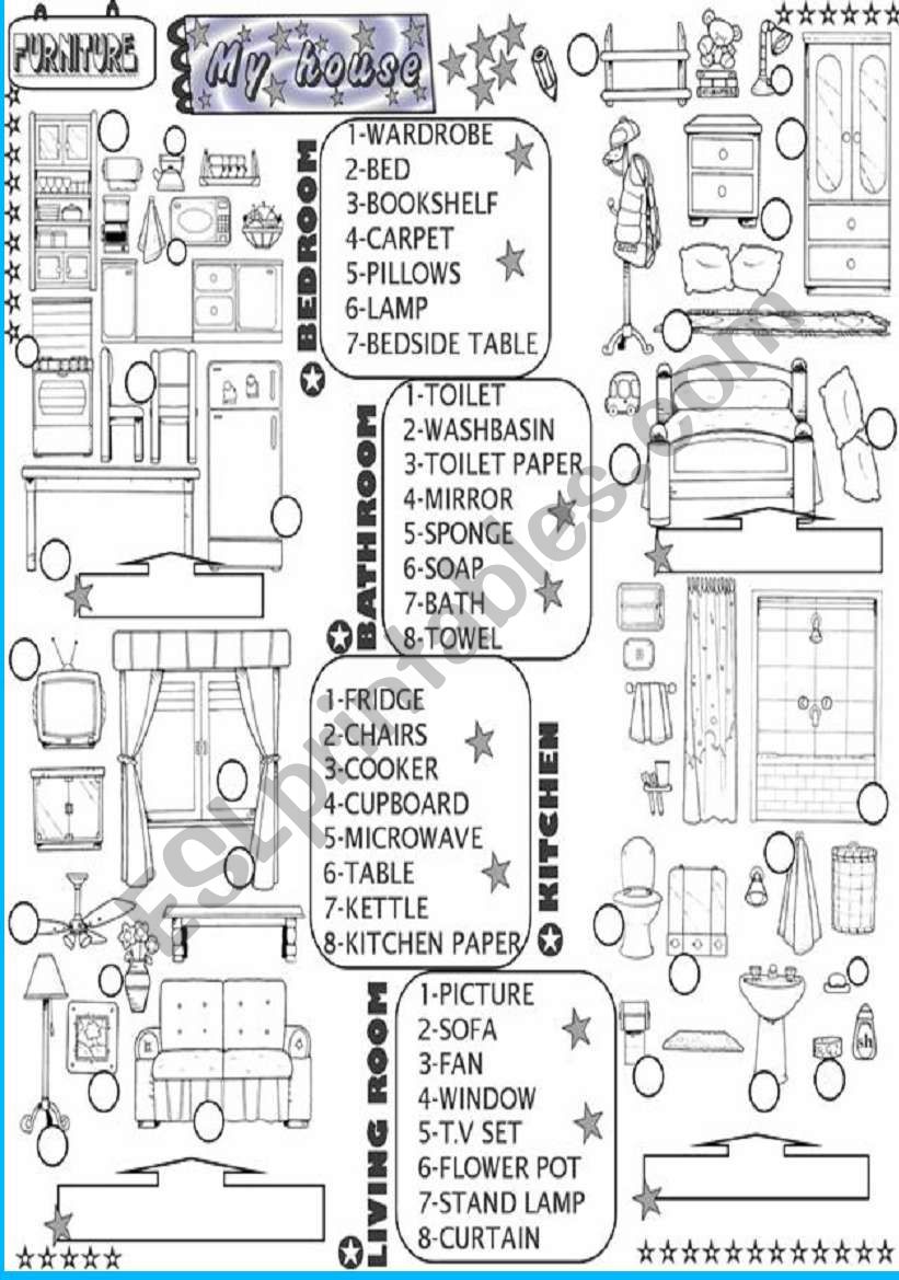 the house:pieces of furniture worksheet