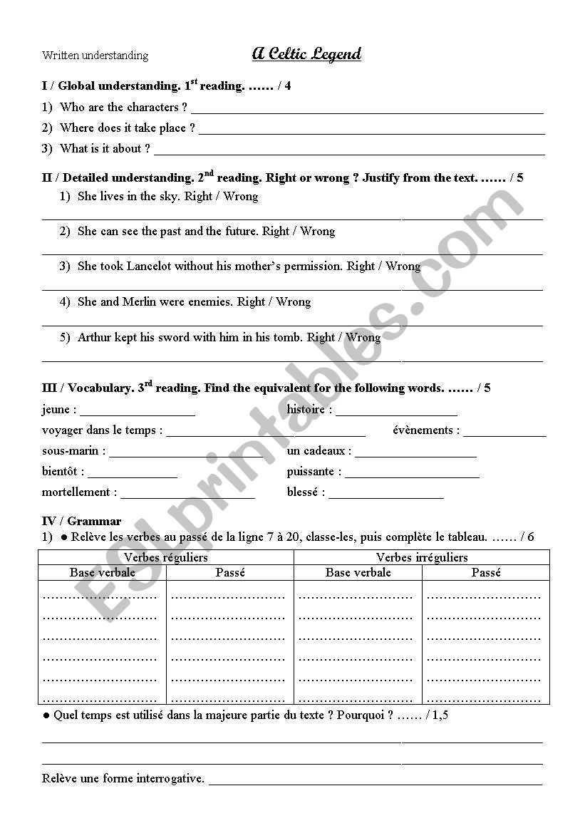 A Celtic Legend worksheet