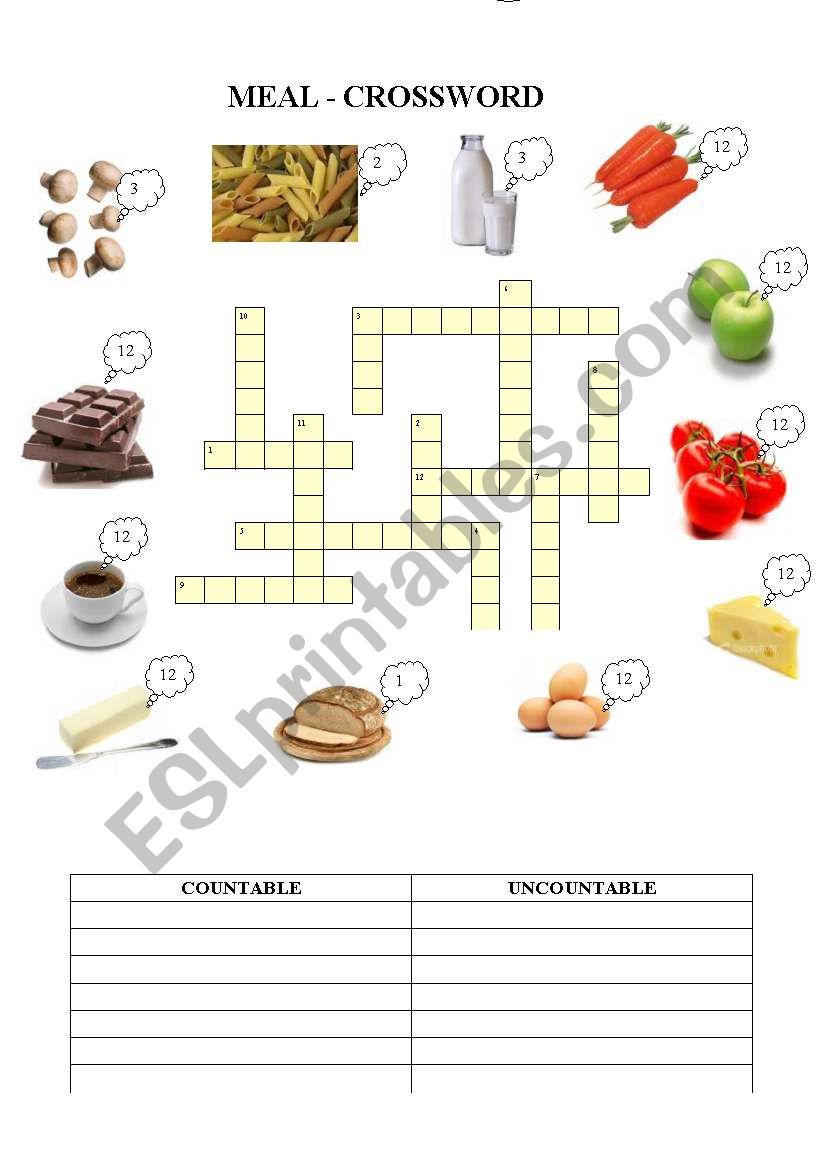 crossword of food worksheet