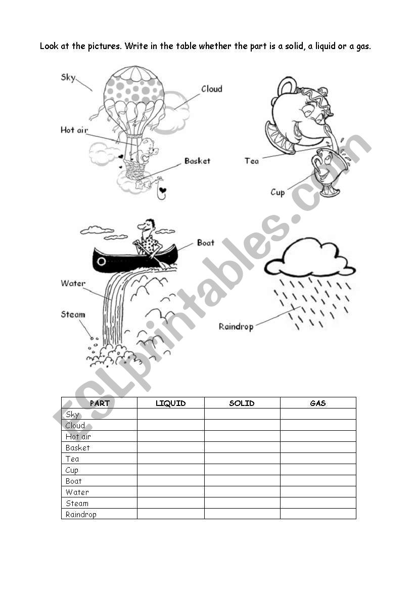 Matter worksheet