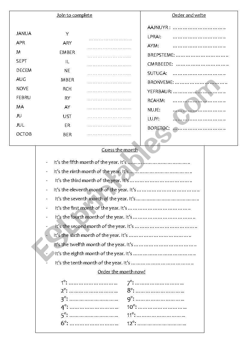 The months of the year worksheet