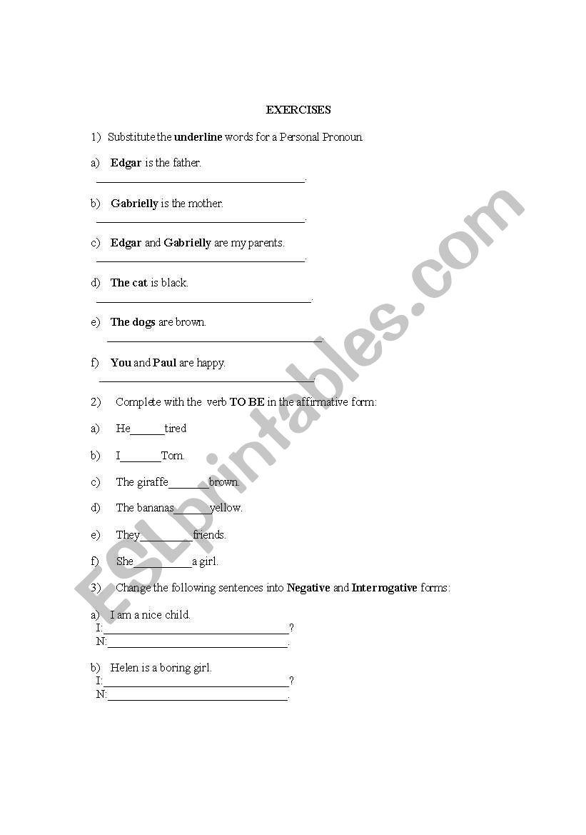 EXERCISES worksheet