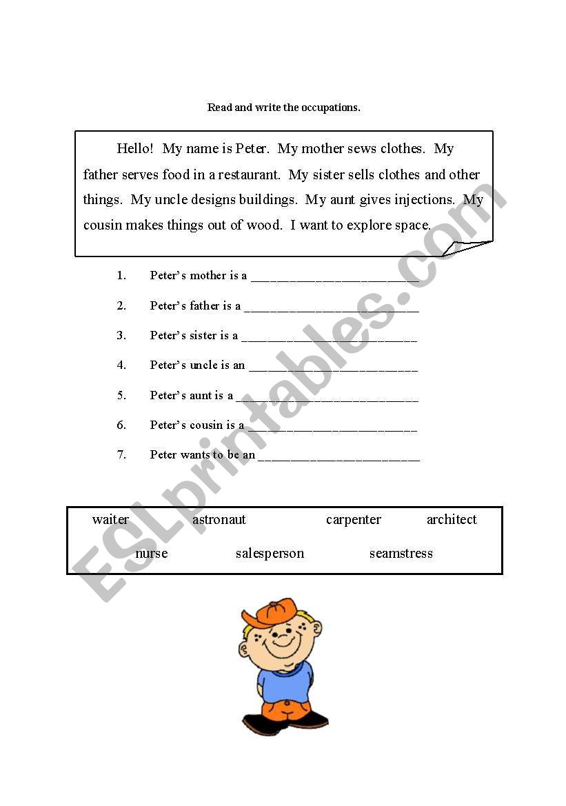 Familys occupations worksheet