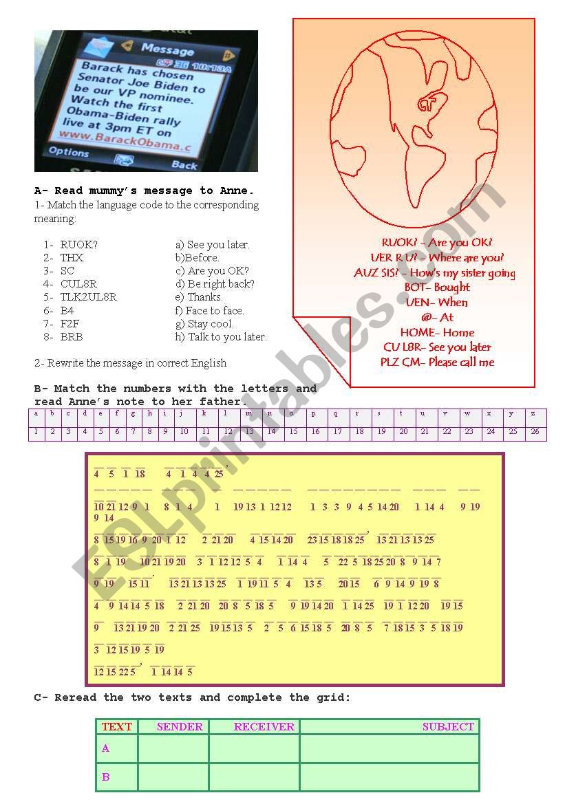 SMS  worksheet