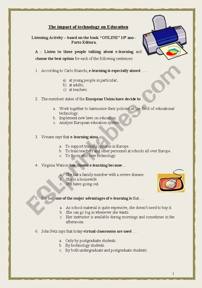 TECHNOLOGY - listening activity + Multiple choice exercise