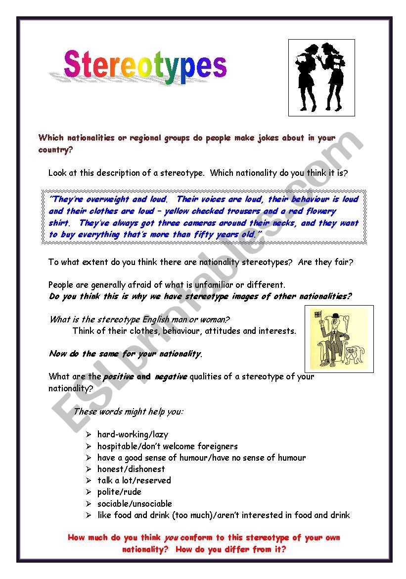 Stereotypes worksheet