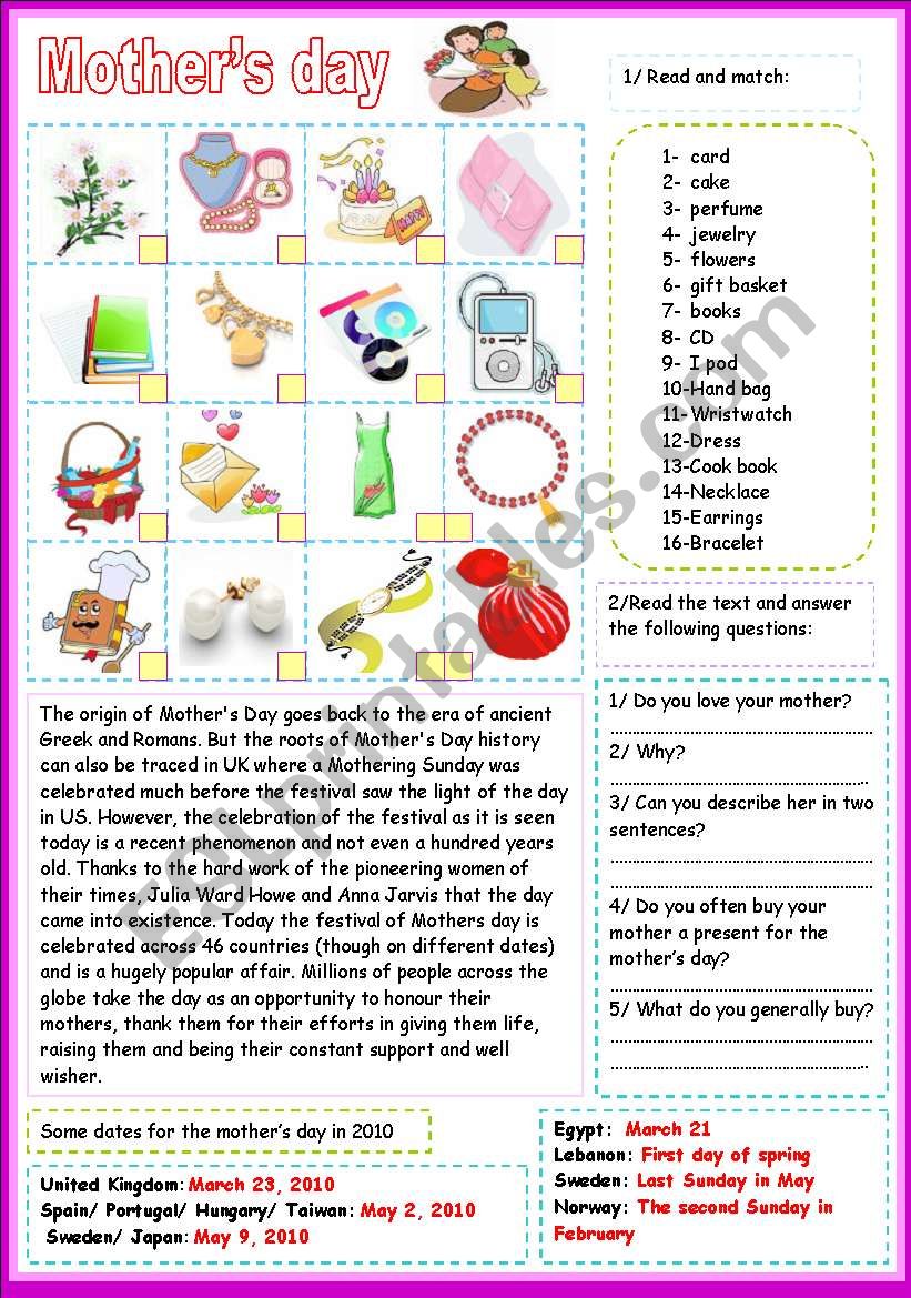 mothers day worksheet