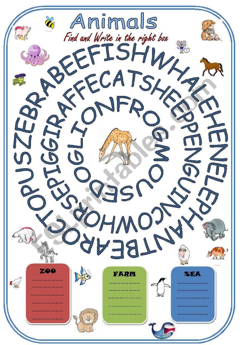 Find animals worksheet