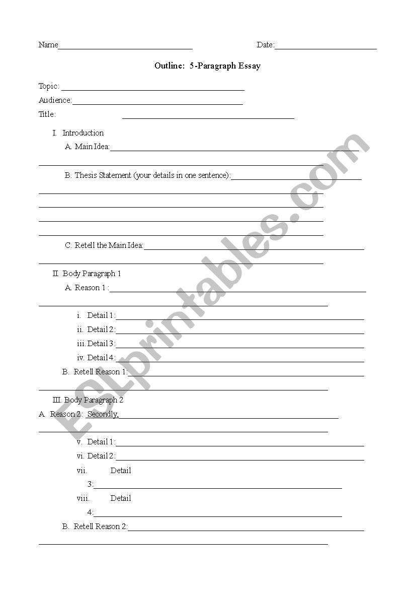 5-Paragraph Essay Outline worksheet