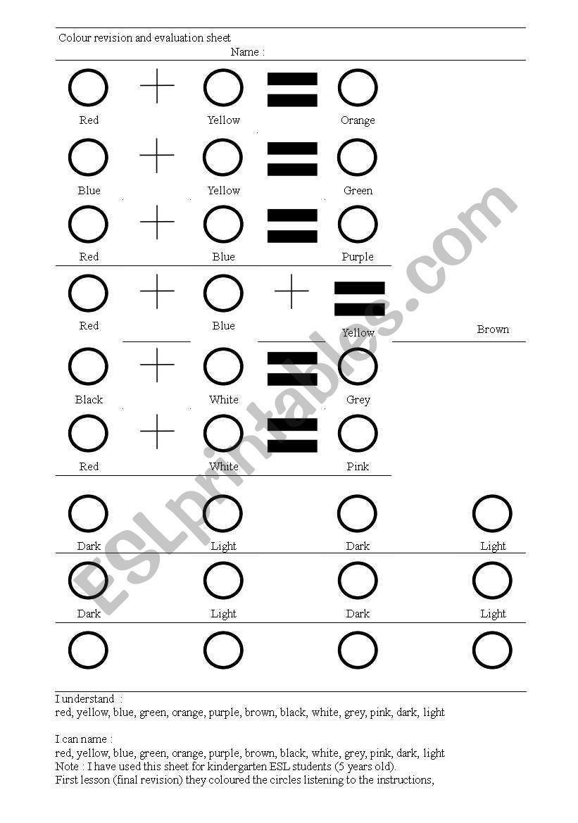 Colour revision and evaluation sheet