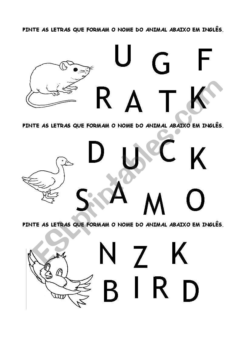 Animals worksheet