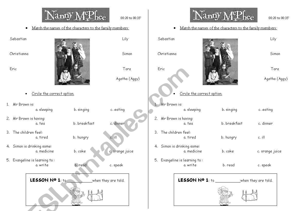 Nanny McPhee 1 worksheet