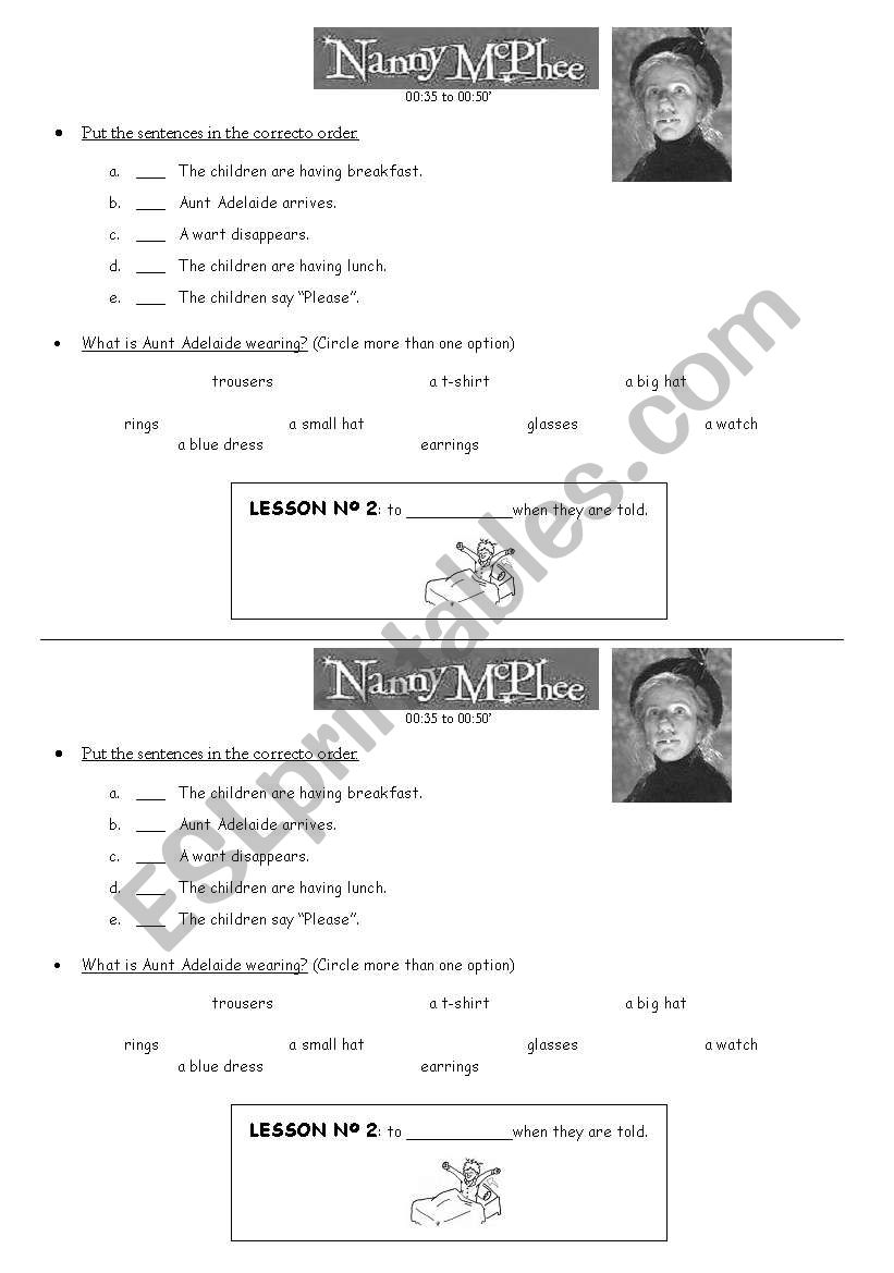 Nanny McPhee 2 worksheet