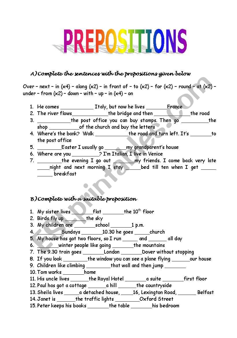 PREPOSITIONS worksheet