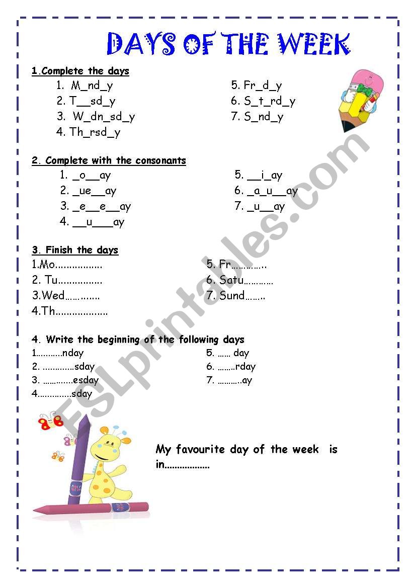 DAYS worksheet