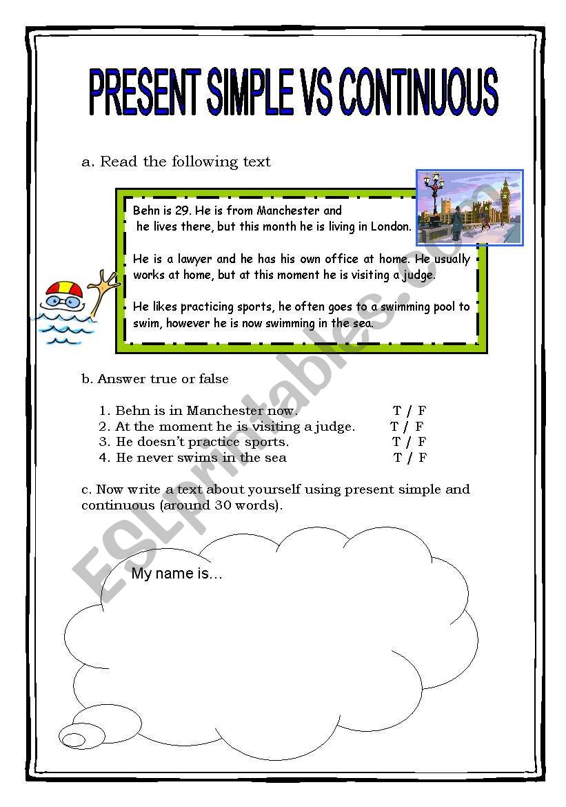 present simple vs. continuous worksheet