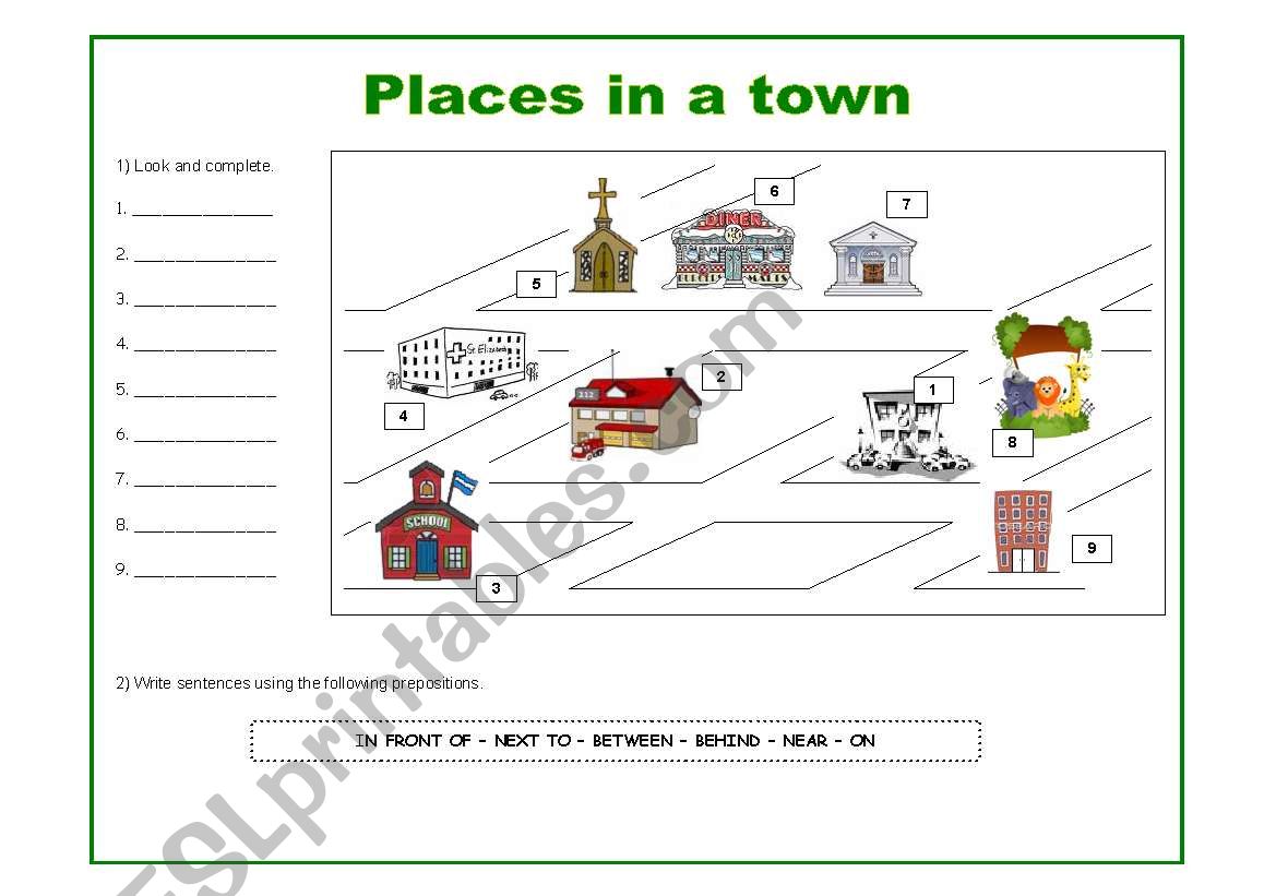 Prepositions and places in a town