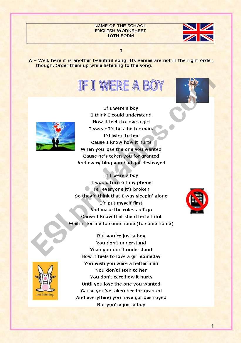 If I Were a Boy-Beyonc-Conditionals-Different kinds of exercises on the lyrics-Key included