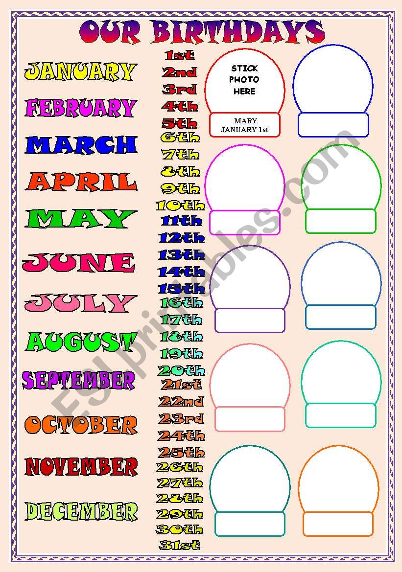 OUR BIRTHDAYS-CLASSROOM POSTERS AND ACTIVITIES