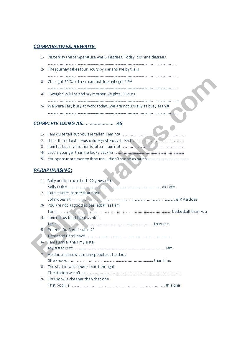 comparatives !!!!!!!!! worksheet