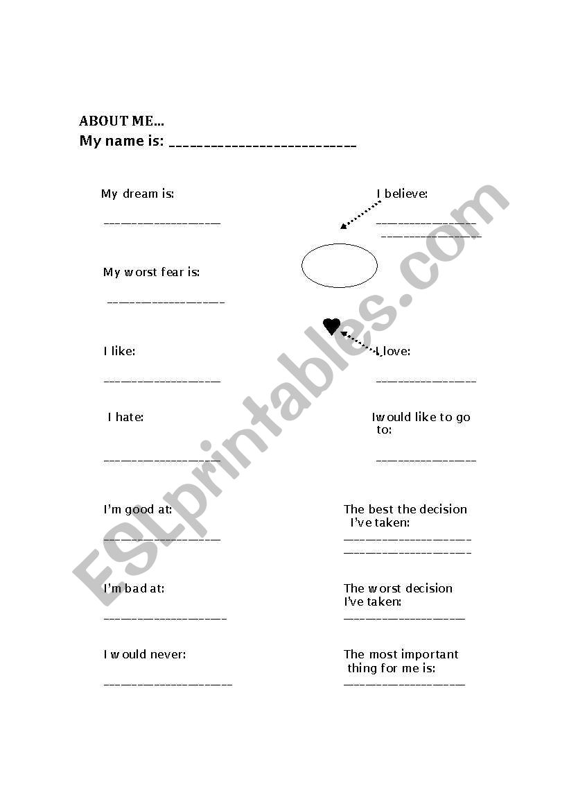 ABOUT ME!!!! worksheet