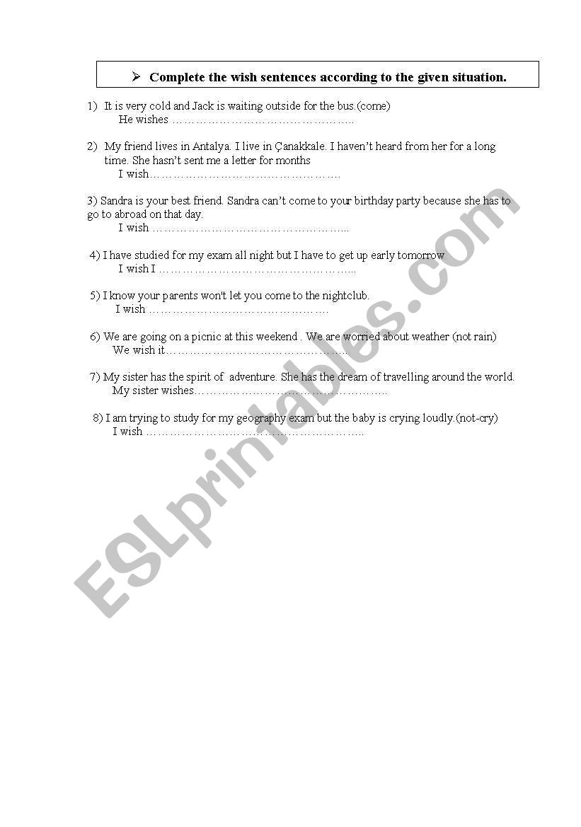 exercises for wish future worksheet