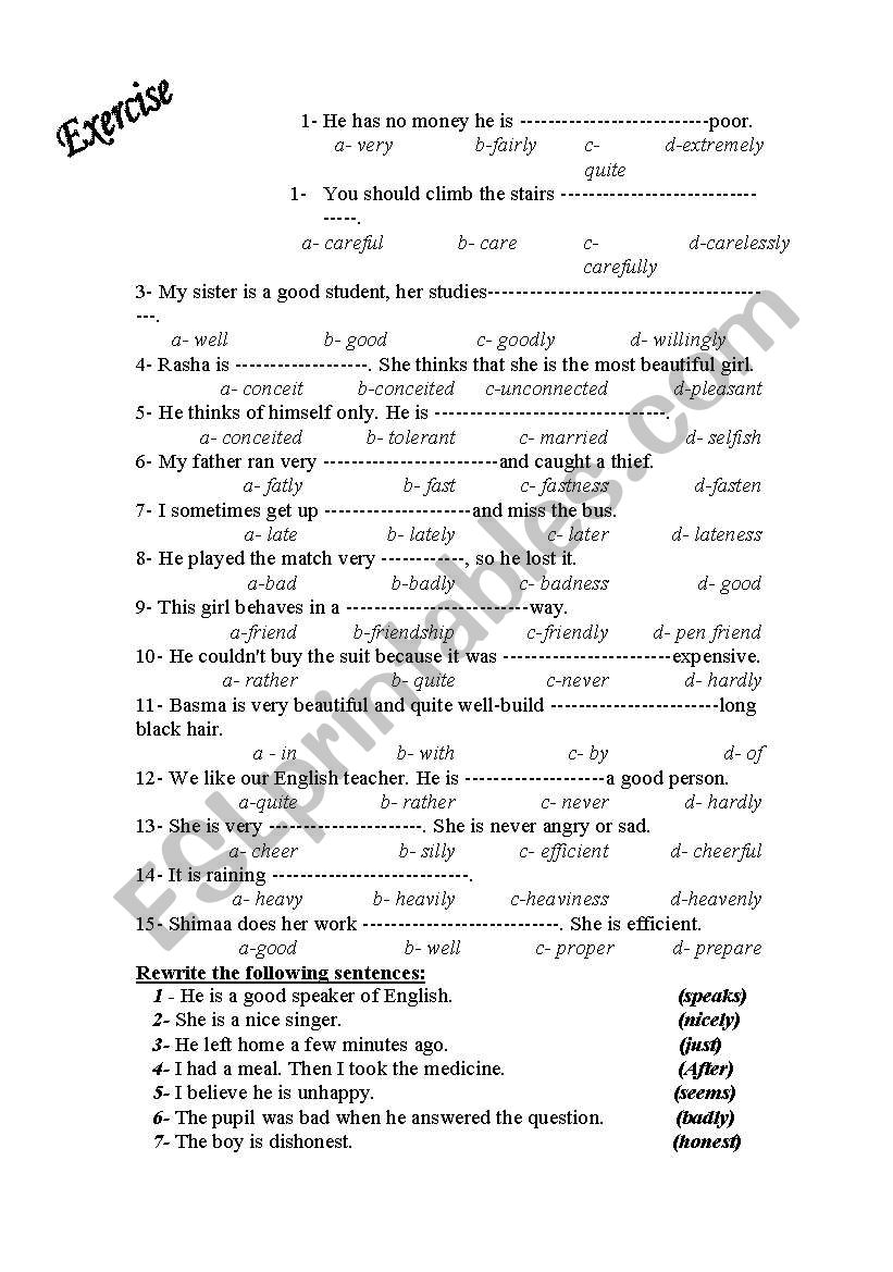 adverbs of manner worksheet