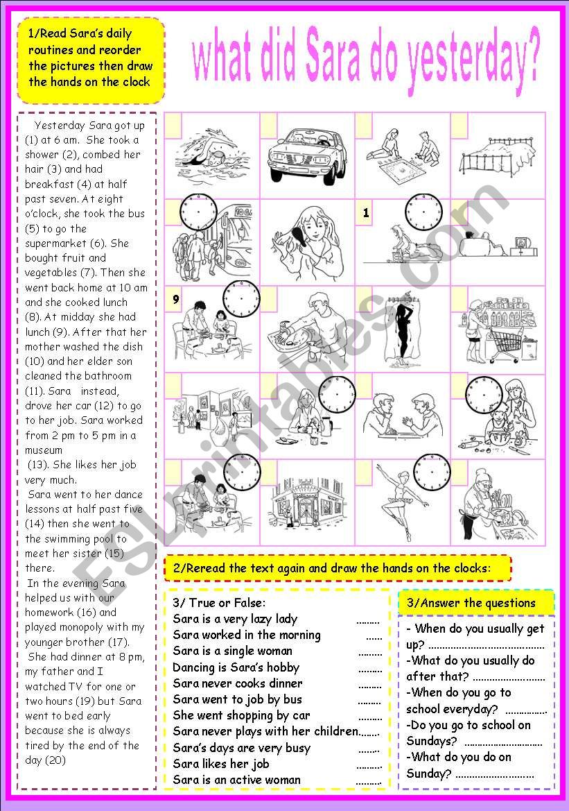 saras daily routines worksheet