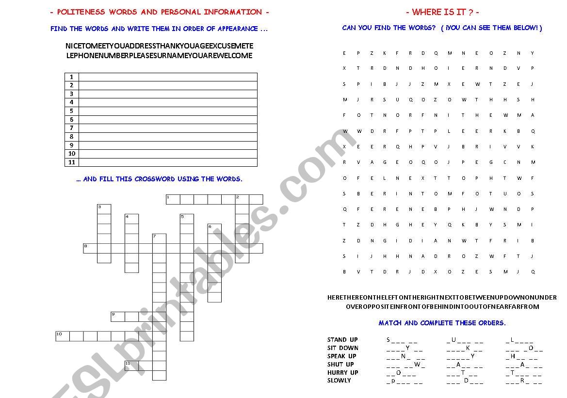 PERSONAL INFORMATION & PREPOSITIONS OF PLACE