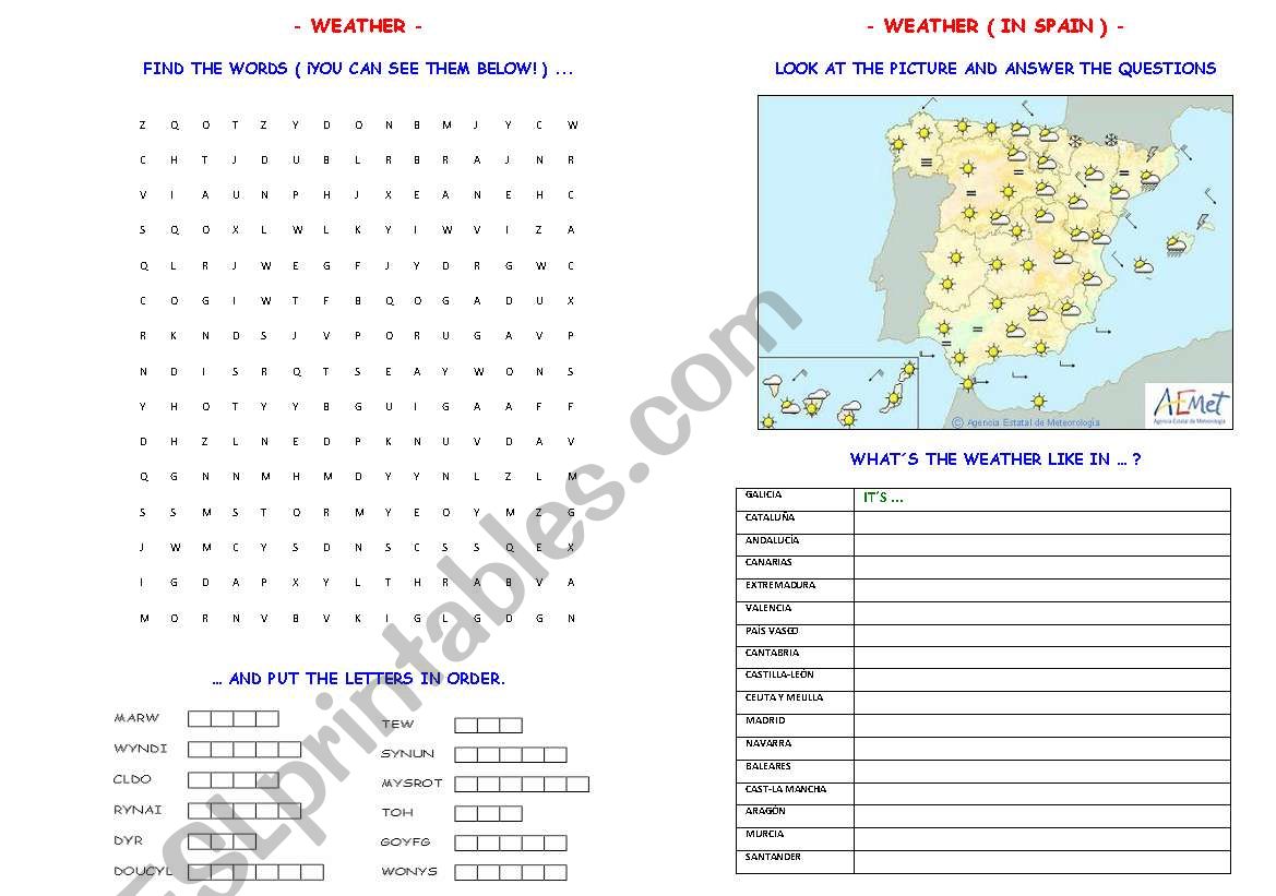 WEATHER  (& WEATHER IN SPAIN) worksheet