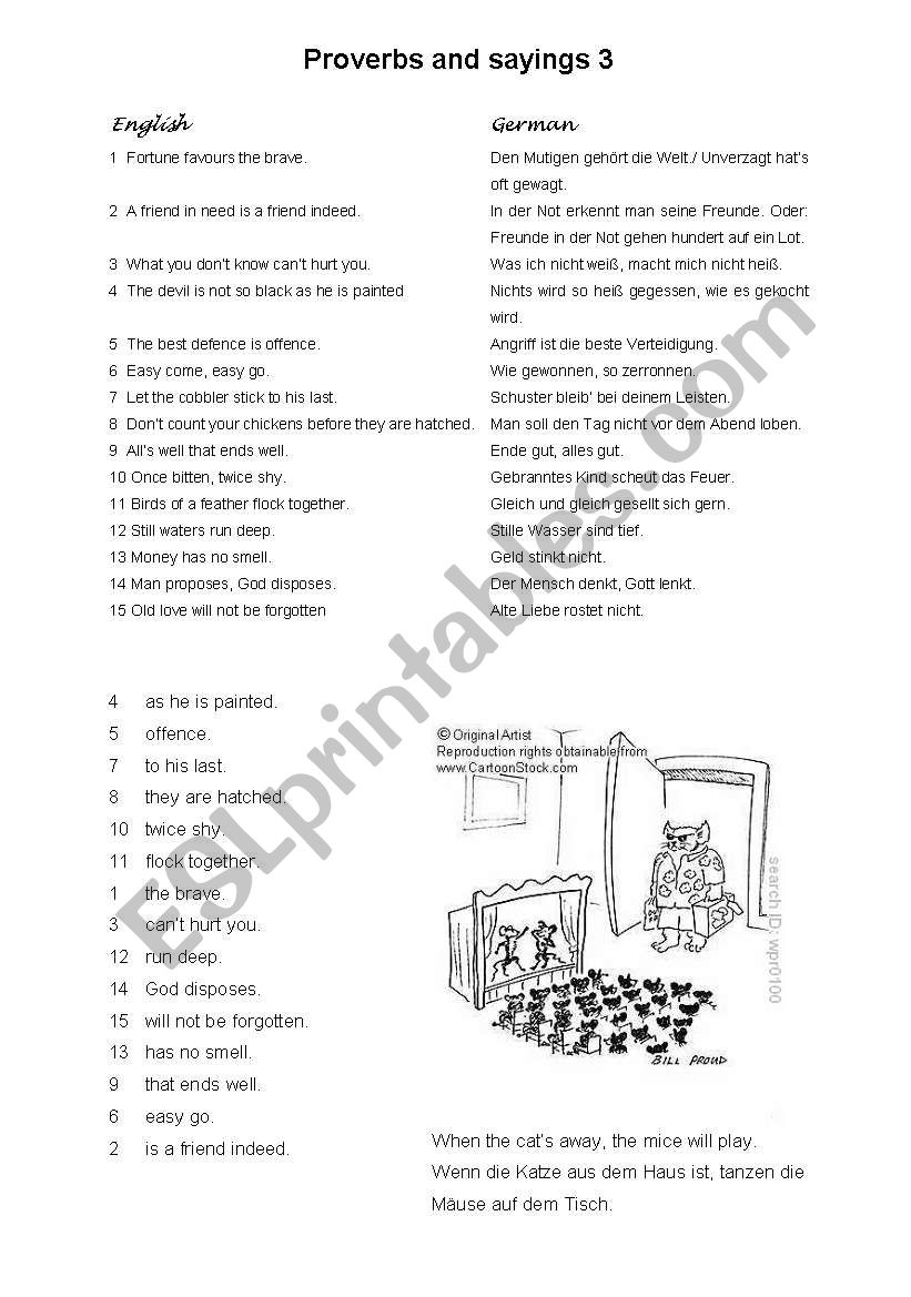 Proverbs And Sayings 3 Esl Worksheet By Rena1970