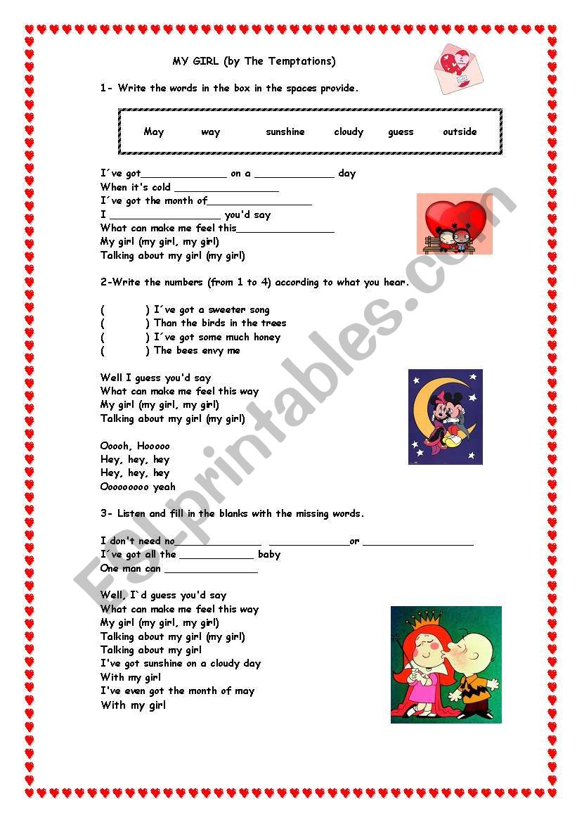  My Girl Song  worksheet