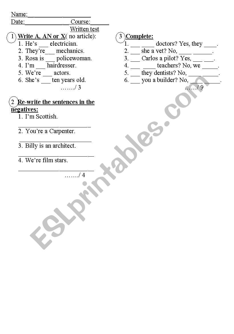 verb to be worksheet