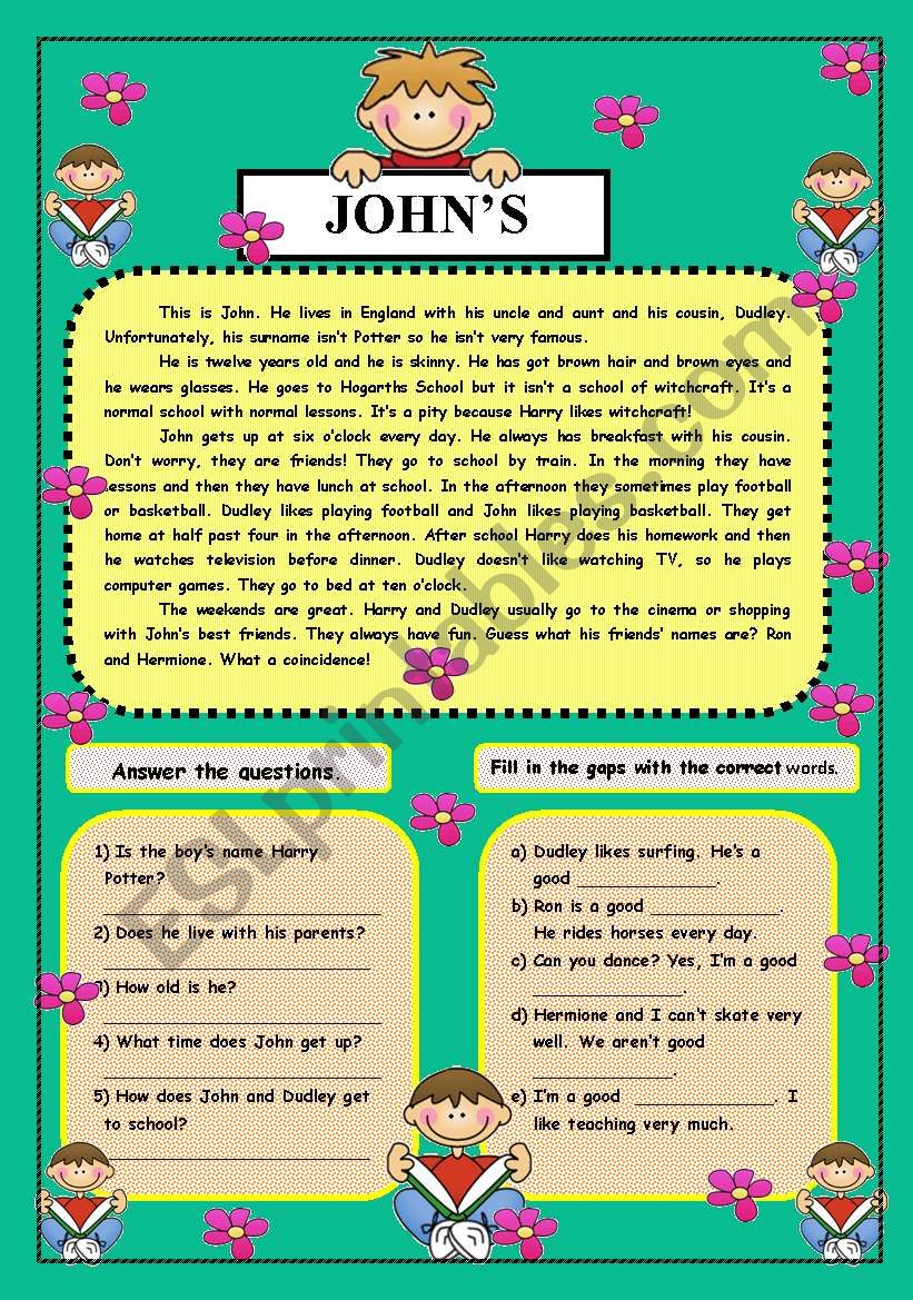Johns life  worksheet