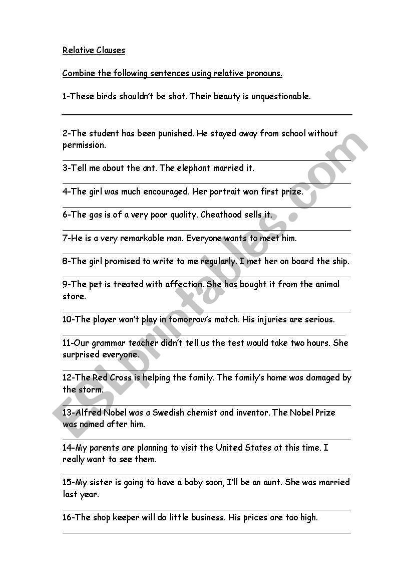 Relative clauses worksheet