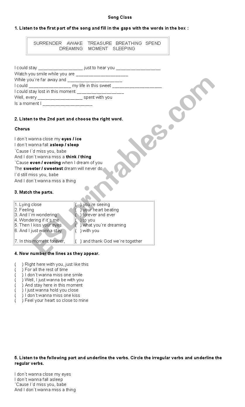 Song class worksheet