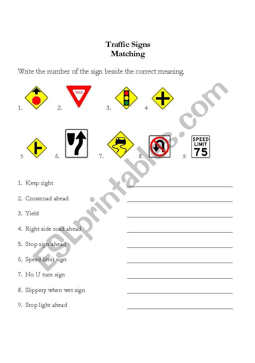 traffic signs worksheet