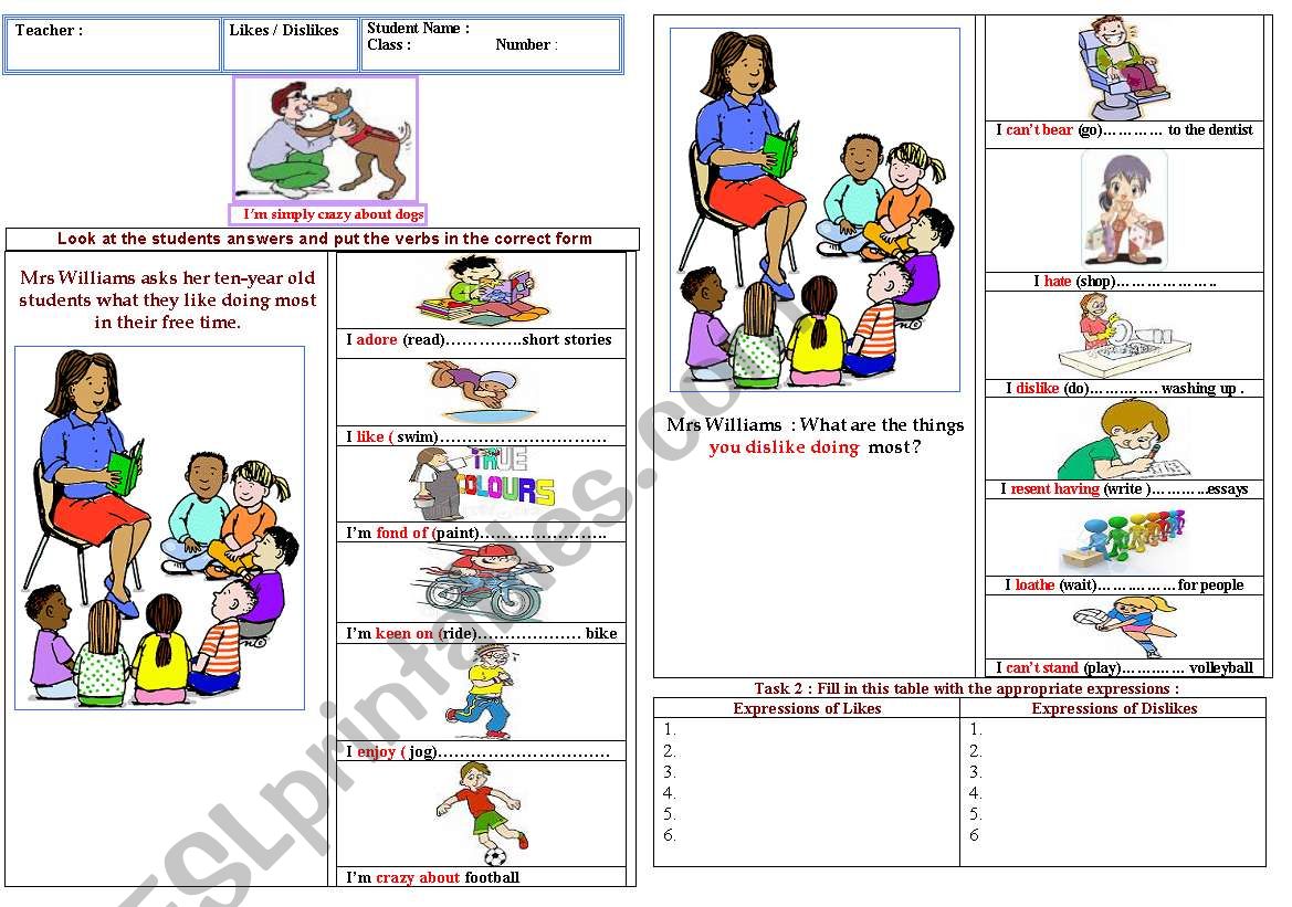 Likes and dislikes worksheet