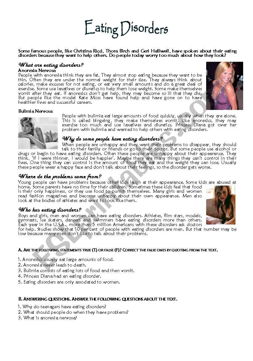 eating disorders worksheet