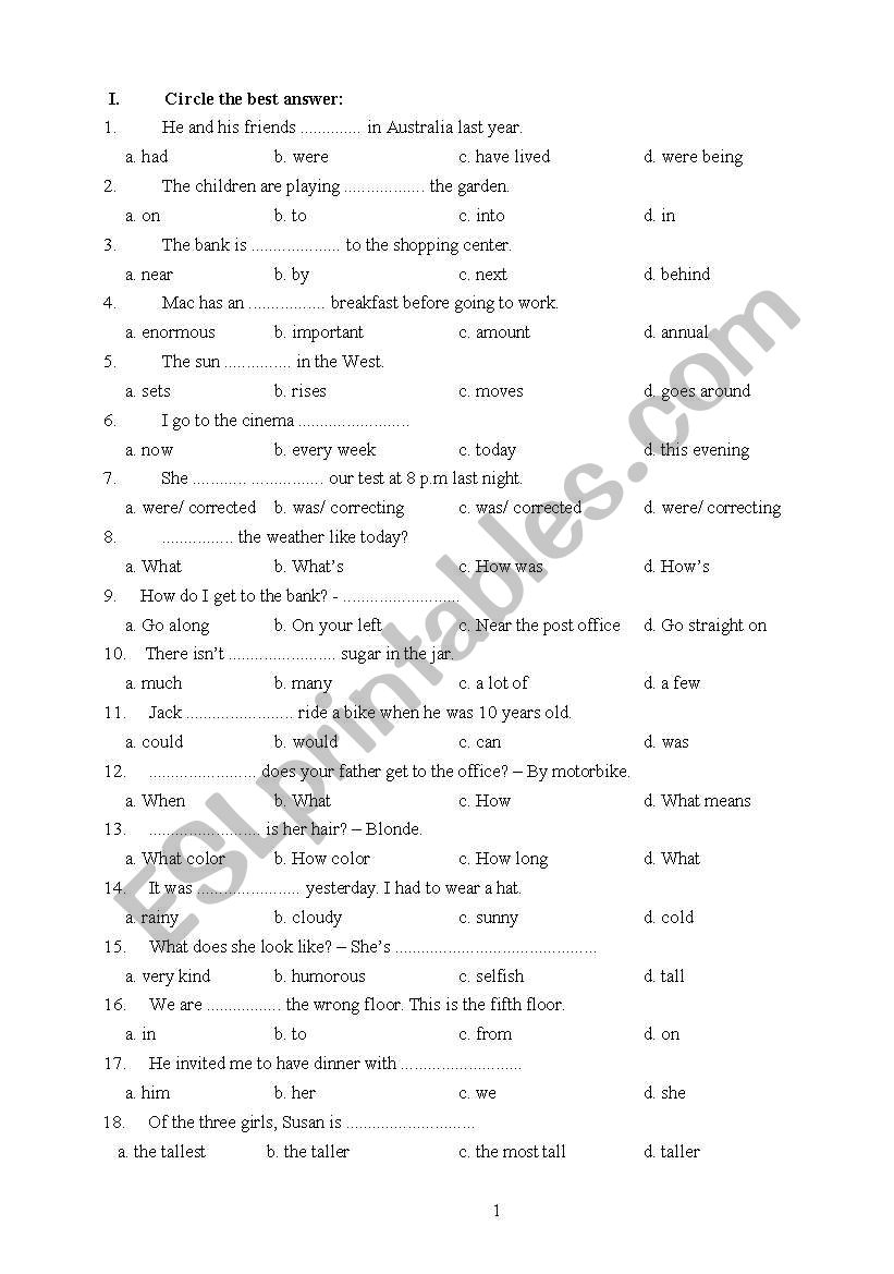 ENGLISH TEST worksheet