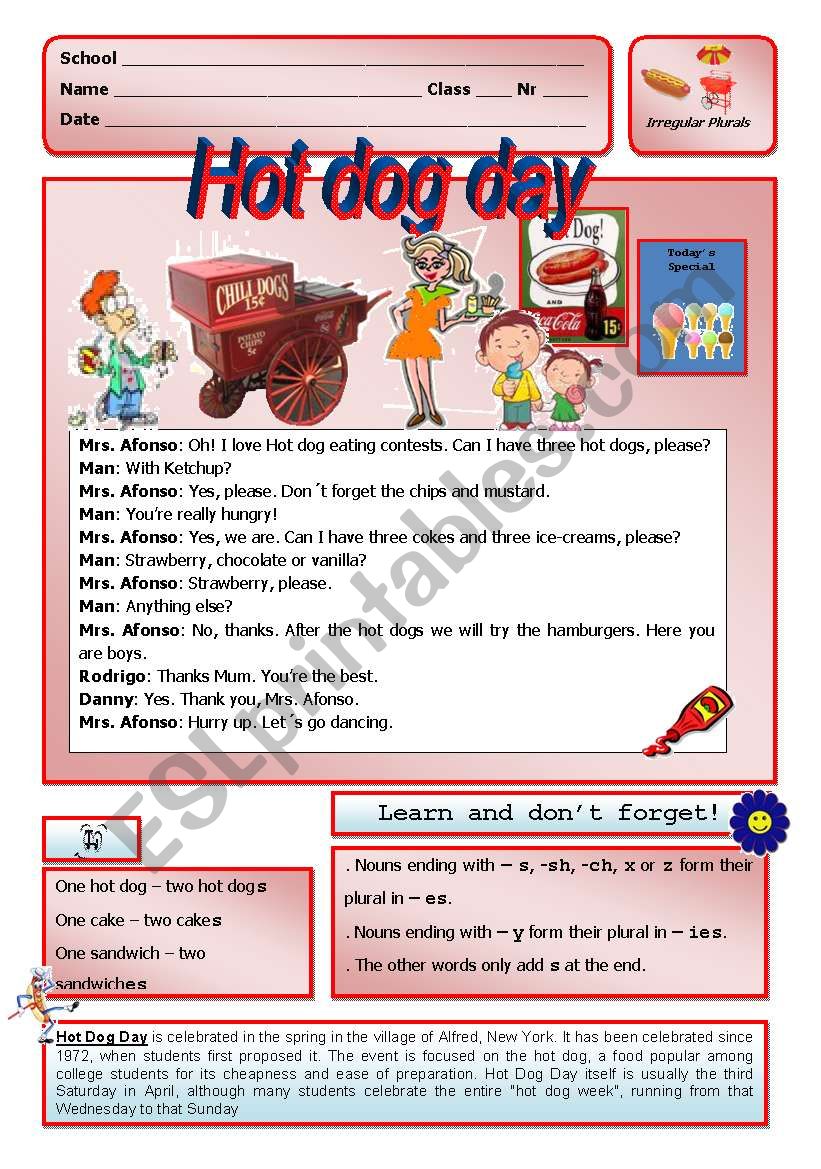 Hot gog day b(plurals) worksheet