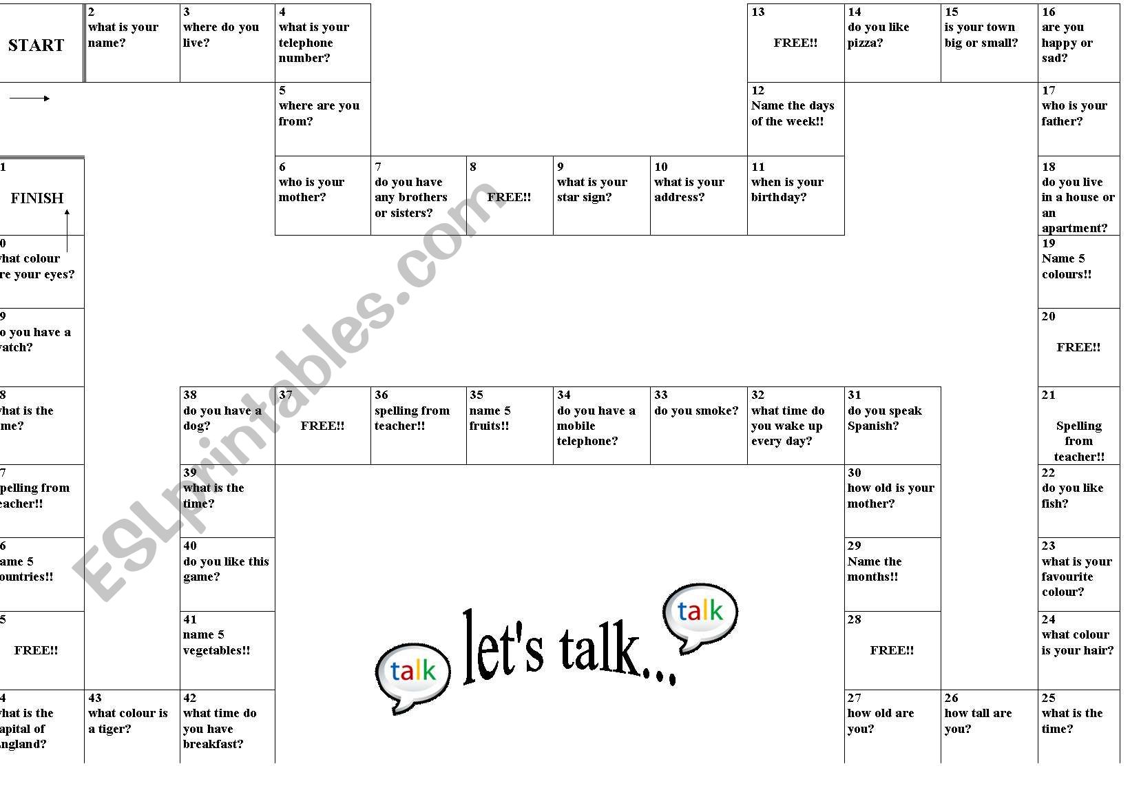 LetÂ´s talk worksheet