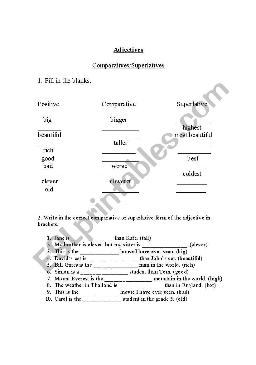 Adjectives worksheet