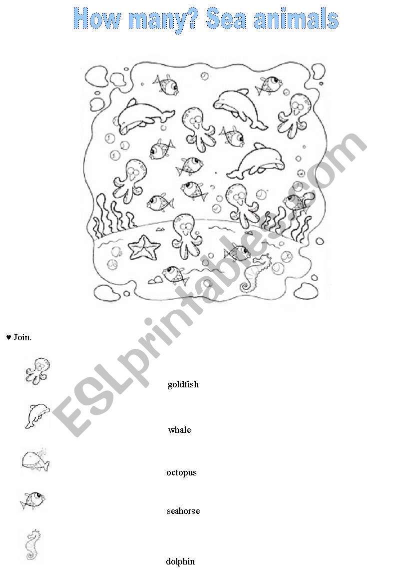 how many? Sea animals worksheet