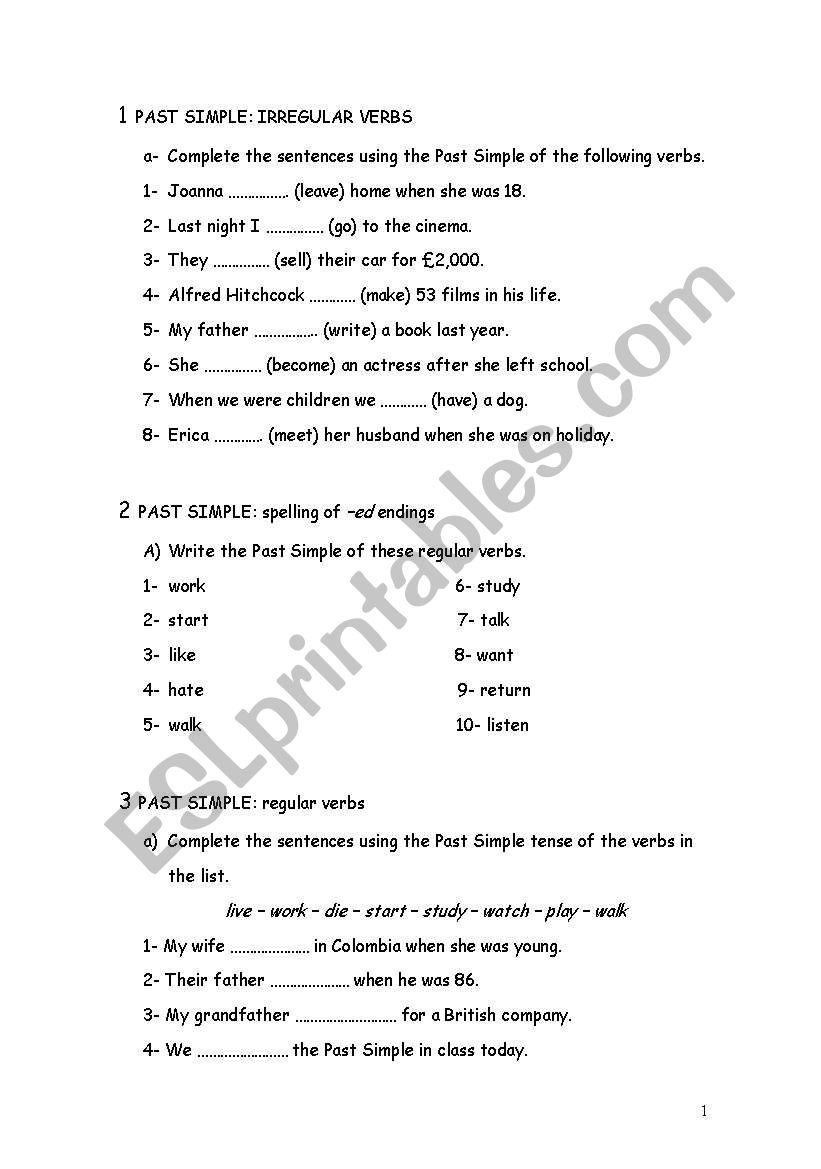 past simple worksheet