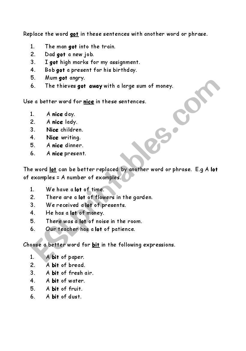 Word Usage worksheet