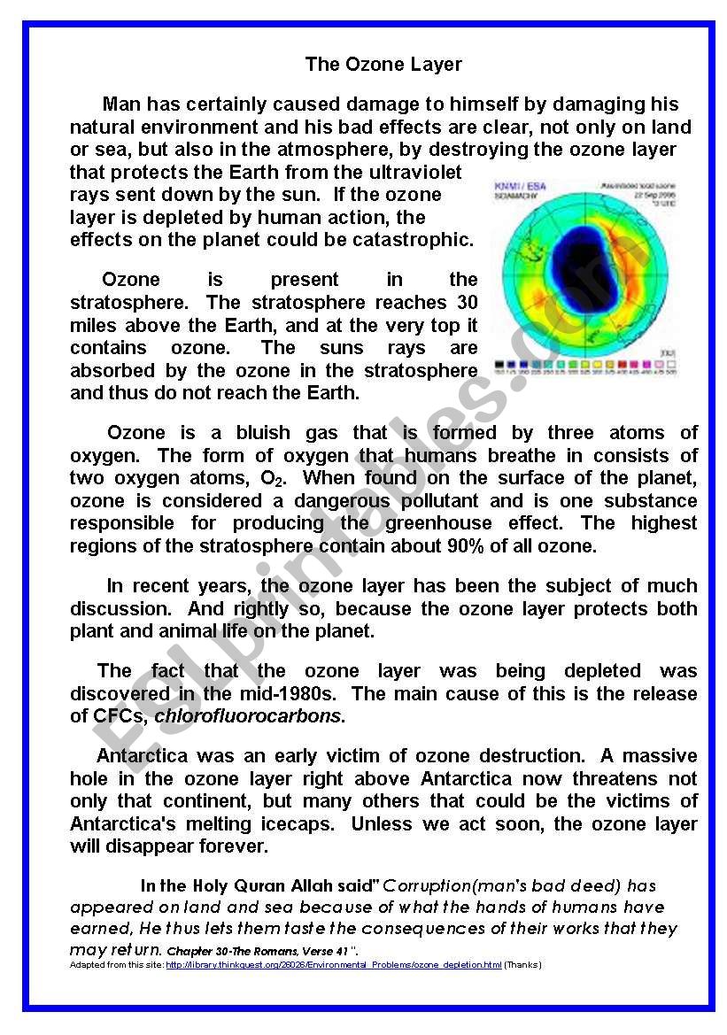 Ozone Layer Depletion is an environmental problem (Reading comprehension)