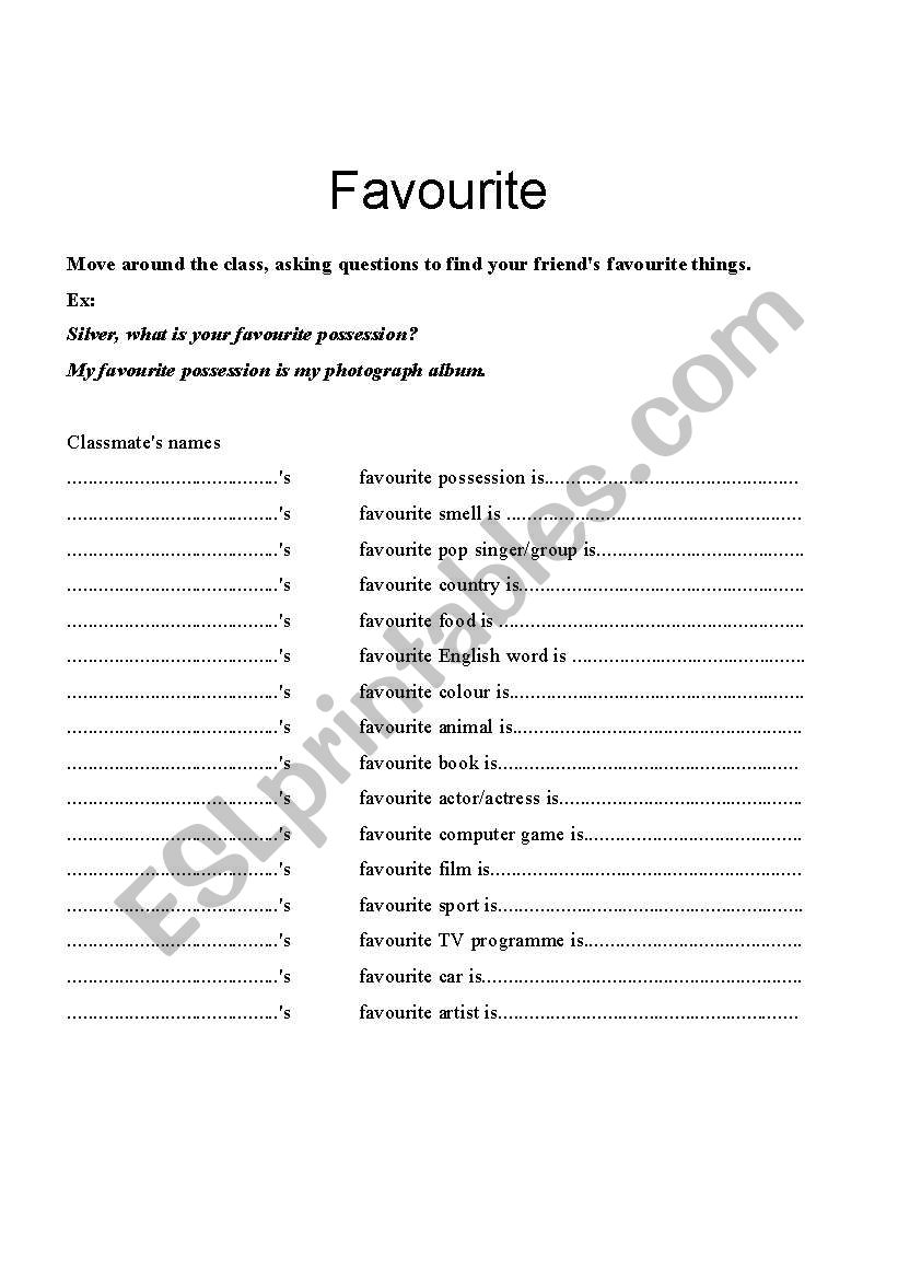 Favourite worksheet