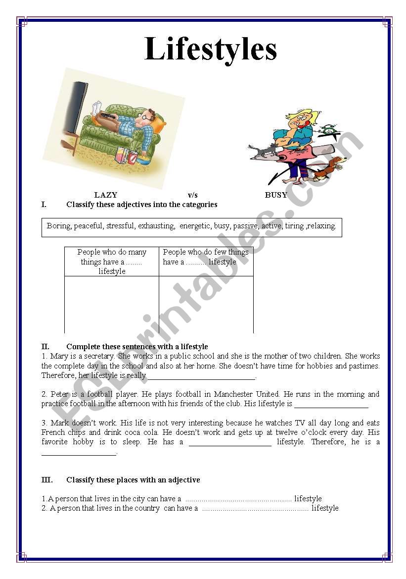 LIFESTYLES worksheet